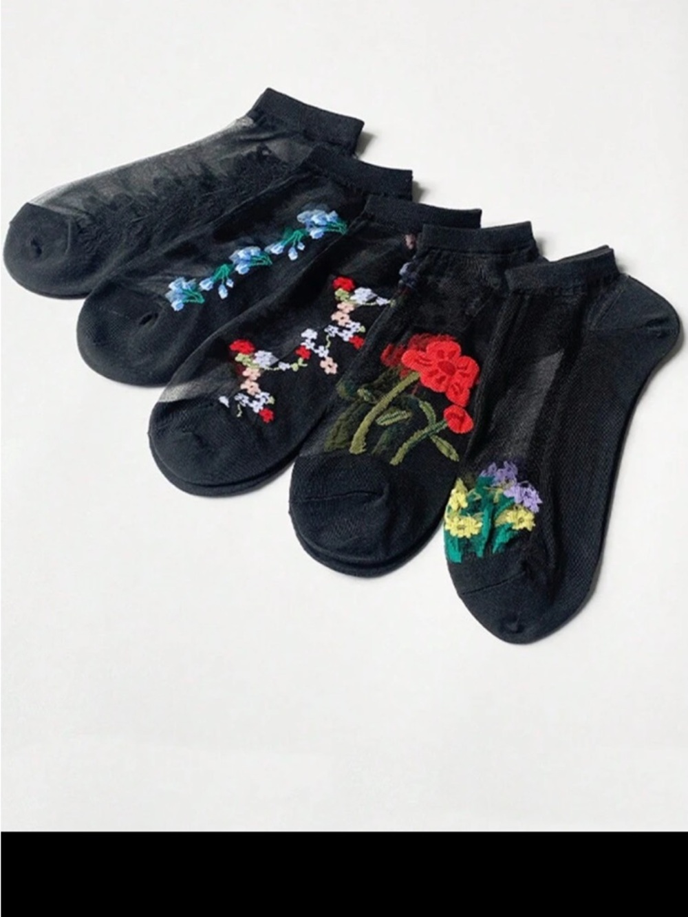 Black Floral Ankle Socks - Pack of 5 - Picture 4 of 6